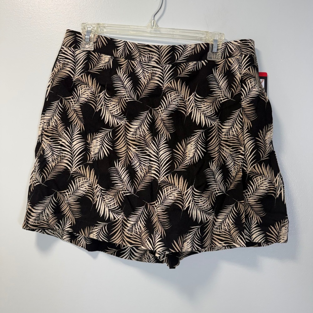 Ellen Tracy Black Tan Palm Leaf Linen Blend Skort Size M 1746253 Resort Wear New